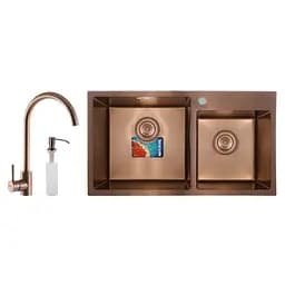Набір кухонна мийка із змішувачем та дозатором Mixxus SET-7843D-220x1.0-PVD MX0586, Бронза