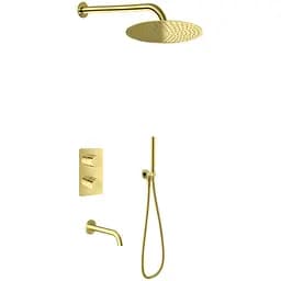 Душова система Kohlman Experience 25 gold з термостатом + BOX прихованого монтажу KPL-QW433EGDR25, Золотий