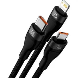 Кабель Baseus Flash Series Ⅱ 3-in-1 Cable USB to MicroUSB+Lightning+Type-C 66W 1.2m CASS040001 Black - мініатюра 2