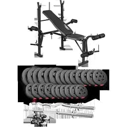 Набір Hop-Sport Premium 135кг з лавою TX-055, штангами та гантелями