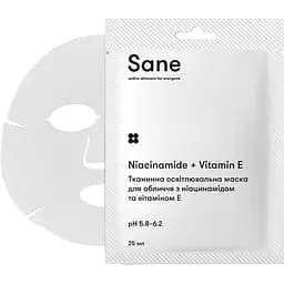 Тканинна освітлювальна маска Sane для обличчя з ніацинамідом та вітаміном Е 25 мл