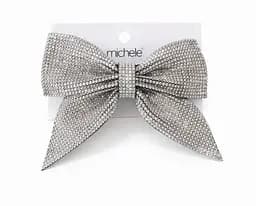 Заколка Бант с мелкими блестящими стразами металлический зажим Серебристый