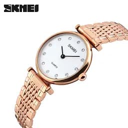 Жіночий класичний годинник Skmei 1223 Shell (Рожеве золото з білим циферблатом) - мініатюра 3