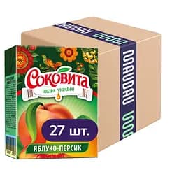 Упаковка сокового напитка Соковита Яблоко-Персик с мякотью 5.4 л (200 мл х 27 шт.)