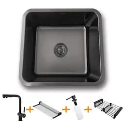 Комплект чорної кухонної мийки та змішувача з нержавіючої сталі NB-4643, Чорний