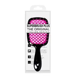 Щетка для волос массажная продувная Superbrush Plus Hollow Comb прямоугольная, Черная с розовым