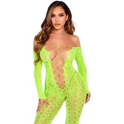 Бодистокинг Leg Avenue Crotchless Footless Lingerie Bodystocking One Size Neon Green