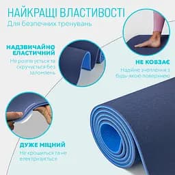 Килимок для йоги та фітнесу TPE+TC 6 мм двошаровий синій-блакитний EasyFit fit0025075 - мініатюра 3