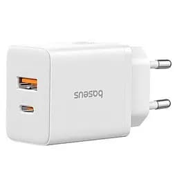 Зарядний адаптер блок живлення Baseus Cube Fast Charger C + U 30 W 2 порти білий