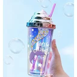 Склянка з трубочкою Lets He Mermaid 7383 420 мл рожева