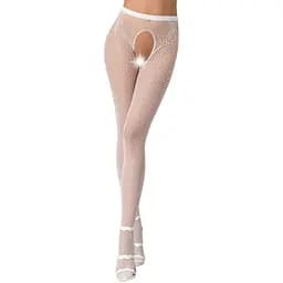 Еротичні колготки-бодістокінг Passion S019 white імітація ажурних трусиків з доступом в сіточку S/M/L