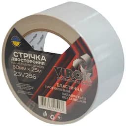 Двостороння клейка стрічка Virok на нетканій основі 50мм х 25м біла (23V286)