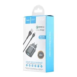 Мережевий зарядний пристрій Hoco C12Q Smart QC3.0 charger set Micro ( EU ) Чорний - мініатюра 2