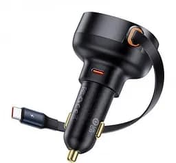 Автомобільний зарядний пристрій Baseus Enjoyment Pro Car Charger Type-C+Retractable Type-C Cable 60W C00057802111-01 Black - мініатюра 2