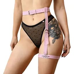 Гартер на ногу Art of Sex - Naomi з написом Sexy, натуральна шкіра, розмір XS-2XL, колір рожевий