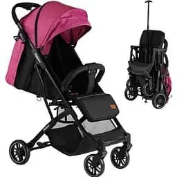 Прогулочная детская коляска Joy Comfort L-20115 (розовая) со стальной рамой, футкавером и подстаканником