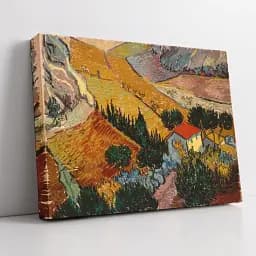 Інтер'єрна картина Пейзаж з домом і пахарем, Вінсент ван Гог, Vincent van Gogh, інтер'єрний декор, 60×80 см (id6663)