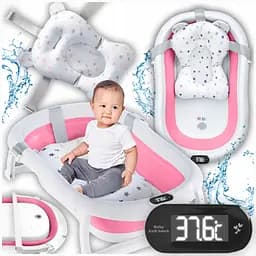 Дитяча ванна складна з подушкою, термометром Kanzaa Pink