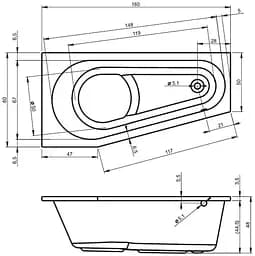 Ванна акриловая Rho Delta 160x80 права BB8200500000000 - мініатюра 2