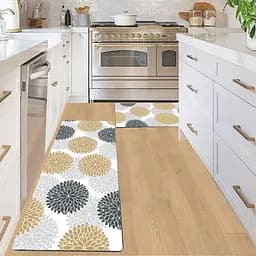 Набір 2 килимки для ванної та кухні Aquarius Суперпоглинаючі 50х80 см + 50х120 Сірі/Бежеві Квіти