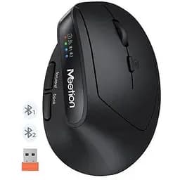 Бездротова вертикальна миша Meetion BTM008 з Bluetooth і 2.4G, ергономіка 57°, акумулятор до 400 годин Black