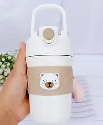 Термос дитячий  «Cute Bear» поїлка з трубочкою нержавіюча сталь 420 мл Бежево-коричневий - мініатюра 5