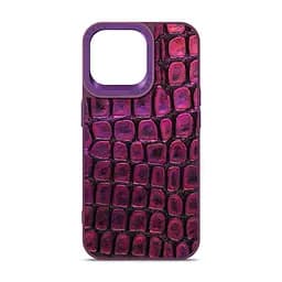 Кожаный чехол для Apple iPhone 14 Pro Max, Harder Kaiju Skin, фиолетовый, термополіуретан ТПУ + экокожа с эффектом фактуры монстра, панель, защита корпуса, противоударный, микрофибра, рамка вокру камеры, защита всего корпуса, (ARM76866)