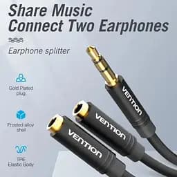 Кабель-розгалужувач Vention 3.5mm Male to 2*3.5mm Female Stereo Splitter Cable 0.3M Black (BBWBY) - мініатюра 4