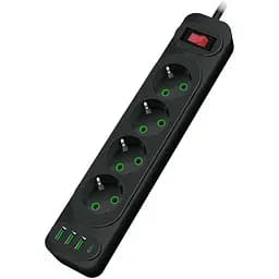 Мережевий фільтр подовжувач Voltronic F-24U 4 розетки EU+3xUSB+Type-C 2 м 3х0.75 мм 2500W Black