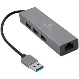 Хаб Usb Cablexpert A-AMU3-LAN-01, Grey, Usb 3.1 - 3xUsb 3.1 / GLan, кабель 17 см, алюминиевый корпус