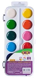 Фарби акварельні, 12 кольорів, пластикова коробка, без пензля, біла