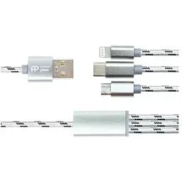 Дата кабель USB 2.0 AM to Lightning + Micro 5P + Type-C 1.0m 2.1A PowerPlant (CA910663)