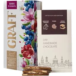 Набор: чай зеленый и черный Graff 1001 Passion с ароматом винограда и граната 20 шт. x 1,5 г + шоколад Львівська Майстерня Шоколаду молочный с соленой карамелью и печеньем 78 г