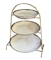 Фруктовница трехъярусная 45 см на металлической подставке керамическая тарелка 21x26x30 см Белый