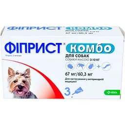 Краплі від бліх, вошей, волосоїдів та кліщів KRKA Фіпріст Комбо для собак з масою тіла 2-10 кг 3 піпетки