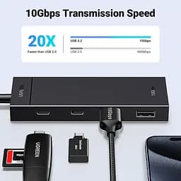 Док-станція USB3.1 Type-C --> 2xUSB + 2xUSB-C 3.2 Gen2 10Gbps 4-in-1 CM806 Ugreen - мініатюра 5