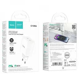 Мережевий зарядний пристрій Hoco C108A Leader PD35W dual port(2C) charger білий - мініатюра 2