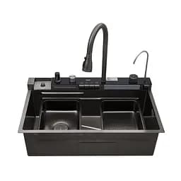 Кухонна мийка Kroner KRP Schwarze - SET7546ARTHM PVD (3.0/0.8 мм) CV033375, Чорний - мініатюра 6