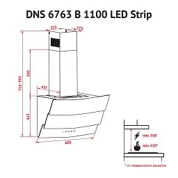 Витяжка декоративна похила Perfelli DNS 6363 B 750 BL LED Strip - мініатюра 7