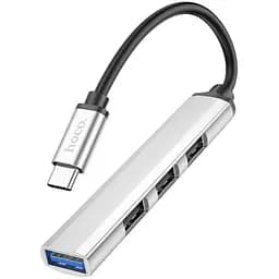 Usb-C хаб разветвитель Hoco HB26 4 in 1 (Type-C to 1xUsb3.0 + 3xUsb2.0) серебристый