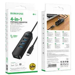 Конвертер Хаб адаптер Borofone DH5 Erudite 4-in-1 - Type-C на 4 Usb 3.0 з кабелем 20 см - мініатюра 4
