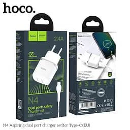 Блок мережевий Hoco N4 Aspiring dual port charger set Type-C 2USB чорний - мініатюра 2