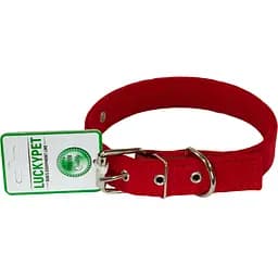 Ошейник брезентовый двойной Lucky Pet, с кожей, 31-40х2,5 см, красный