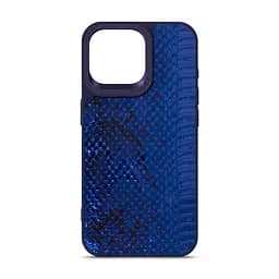 Кожаный чехол для Apple iPhone 15 Pro Max, Harder Snake Pattern, синий, термополіуретан ТПУ + экокожа с текстурой змеиной кожи, панель, защита корпуса, противоударный, микрофибра, рамка вокру камеры, защита всего корпуса, (ARM76802)