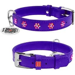 Нашийник для собак Waudog Glamour шкіряний з QR паспортом, з клейовими стразами Квіточка, S, Ш 20 мм, Дов 30-39 см (4820082499327)