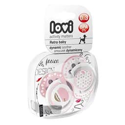 Пустышка силиконовая динамическая Lovi Retro baby, 0-3 мес., 2 шт., розовый (22/803girl)