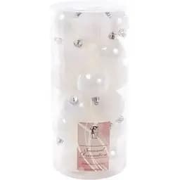 Набір святкових ялинкових кульок Білий перламутр діаметром 6 см 24 шт глянцеві глітер і матові