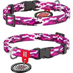 Нашийник для собак Waudog Nylon нейлоновий c QR паспортом, малюнок Рожевий камо, пластиковий фастекс, XS, Ш 10 мм, Дов 20-30 см