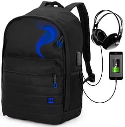 Молодіжний чорний рюкзак з usb портом чоловічий SkyName для міста (80-48 B)