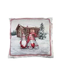Декоративна наволочка Прованс Snowfall Пара гномів біля хатинки, 45х45 см, білий (23806)